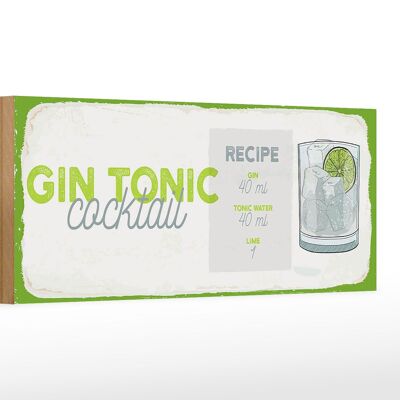 Panneau en bois recette Gin Tonic Cocktail Recipe 27x10cm