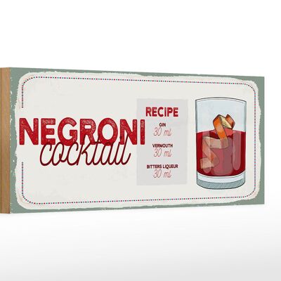 Holzschild Rezept Negron Cocktail Recipe GIN 27x10cm
