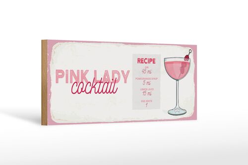 Holzschild Rezept Pink Lady Cocktail Recipe 27x10cm