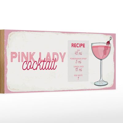 Letrero de madera receta Receta Cóctel Pink Lady 27x10cm