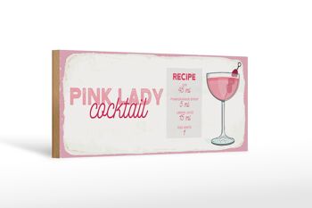 Panneau en bois recette Pink Lady Cocktail Recipe 27x10cm 1