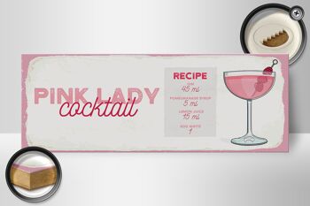 Panneau en bois recette Pink Lady Cocktail Recipe 27x10cm 2