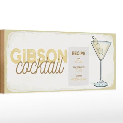 Cartello in legno ricetta Gibson Cocktail Recipe 27x10cm