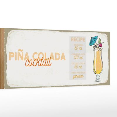 Letrero de madera receta Receta Cóctel Piña Colada 27x10cm