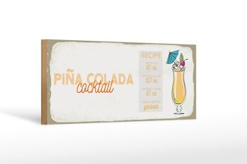 Panneau en bois recette Pina Colada Cocktail Recipe 27x10cm 1