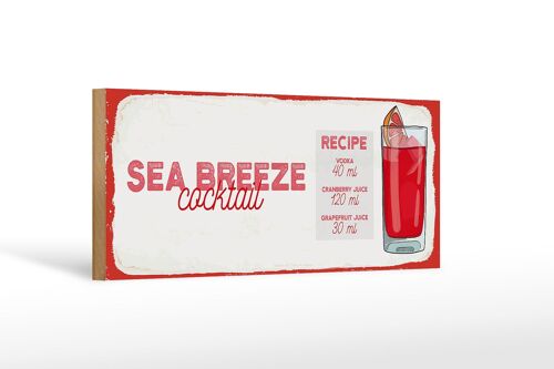 Holzschild Rezept Sea Breeze Cocktail Recipe 27x10cm