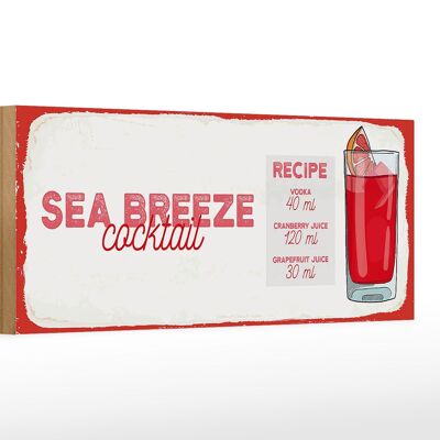 Holzschild Rezept Sea Breeze Cocktail Recipe 27x10cm