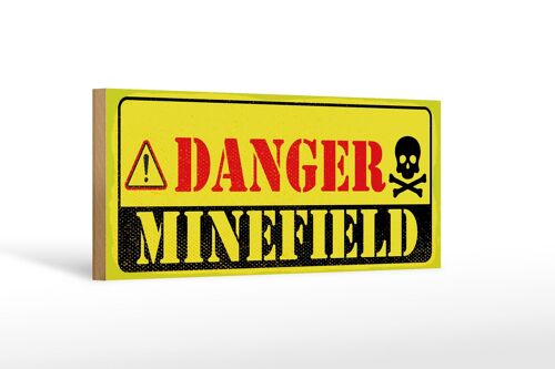 Holzschild Achtung Danger Mine Field Minenfeld 27x10cm
