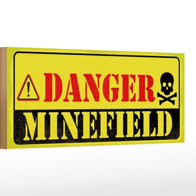 Holzschild Achtung Danger Mine Field Minenfeld 27x10cm