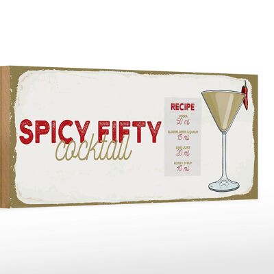 Letrero de madera receta Receta Cóctel Spicy Fifty 27x10cm