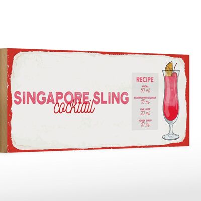 Letrero de madera Receta Singapore Sling Cocktail Recipe 27x10cm