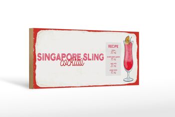 Panneau en bois recette Singapore Sling Cocktail Recipe 27x10cm 1