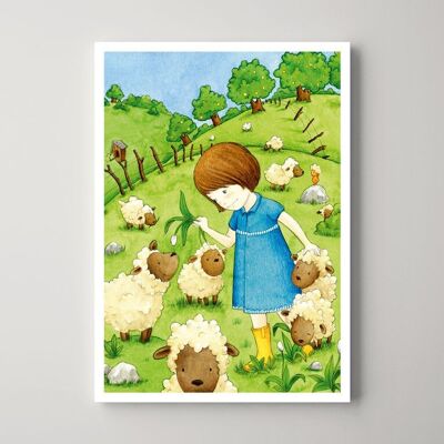 Carte postale – La fille aux moutons