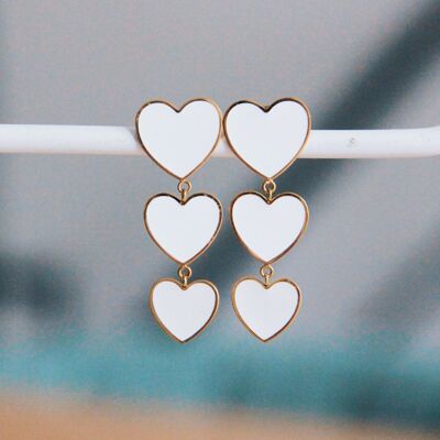 Statement earring 3 hearts – white/gold