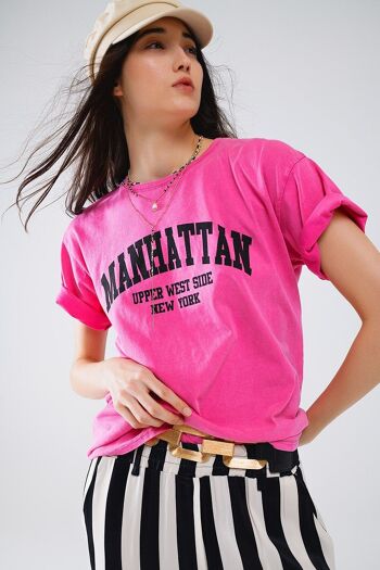 T-shirt à manches courtes avec texte graphique Manhattan en rose 2