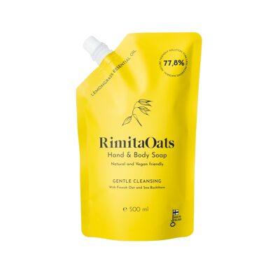 RimitaOats Jabón para manos y cuerpo, aceite esencial de hierba de limón, bolsa rellenable de 500 ml