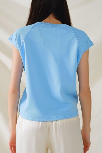 T-shirt à col rond avec logo Love sur la poitrine en point piqué bleu 2