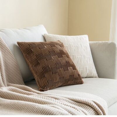 Fodera per cuscino in velluto tinta unita (marrone/bianco) │ Fodera per cuscino decorativa moderna e semplice a pieghe