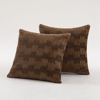 Housse de coussin en velours de couleur unie (marron/blanc) │ Housse de coussin décorative plissée simple et moderne 7