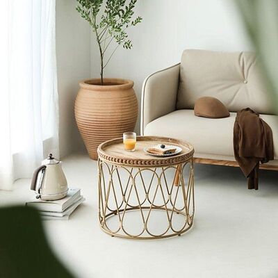 Mesa auxiliar de ratán de bambú │ Muebles de mesa de centro modernos en estilo boho