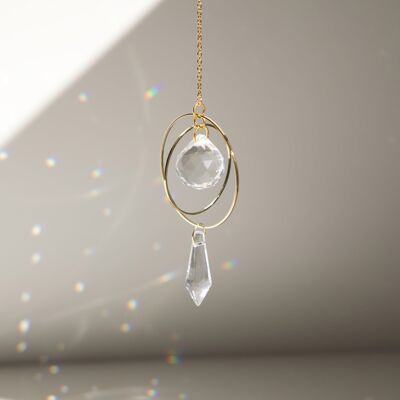 Sonnenfänger AURORA, Sonnenfänger aus Kristall und Messing, minimalistische und böhmische Dekoration, zauberhaftes hängendes Mobile