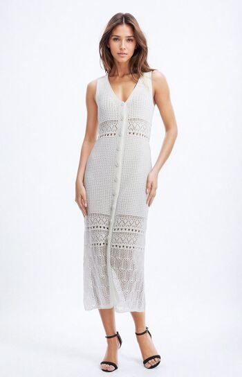 Gilet maxi en crochet avec fermeture à bouton en blanc 1