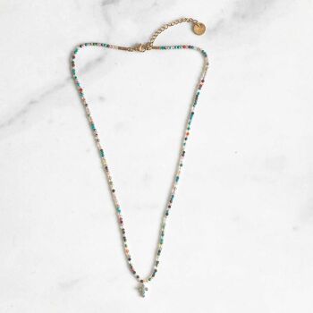 Collier mini pierres turquoise croix 2