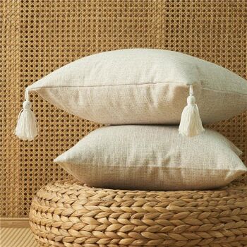 Housse de coussin en lin minimaliste avec pompons │ Housse de coussin décorative douce de Nordic Home 12