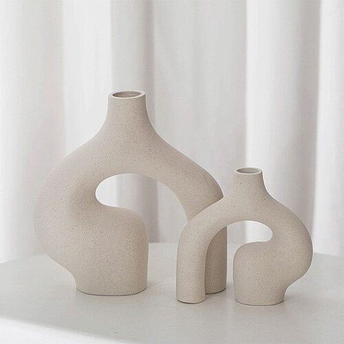 Keramik-Biskuitvasen-Set im europäischen Stil │ Modernes beiges Topfset für getrocknete Blumen