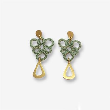 Boucles d'oreilles en dentelle de frivolité (tatting) Marquise avec une pastille ajourée 1