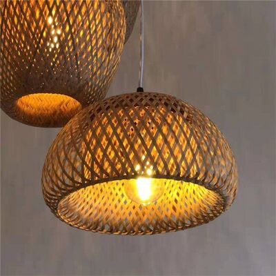 Lámpara de Techo Colgante de Bambú C │ Iluminación artesanal en madera y ratas para decoración del hogar