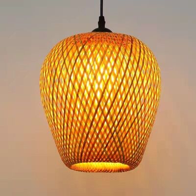 Lámpara de Techo Colgante de Bambú B │ Iluminación artesanal en madera y ratas para decoración del hogar