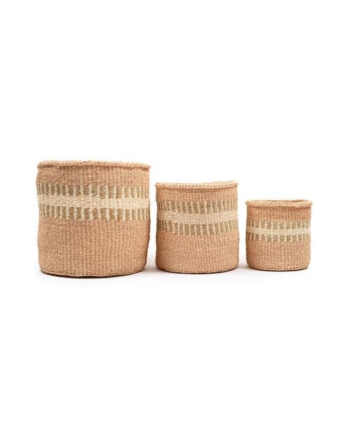 KANZU: White Stripe Woven Storage Basket