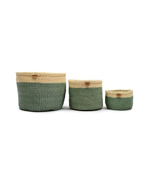 HAZINA: Green & Yellow Duo Colour Block Woven Basket