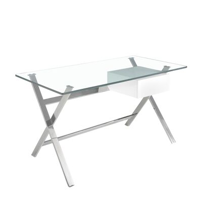 Schreibtisch aus weißem Holz und Chromstahl mit Platte aus gehärtetem Glas 3255