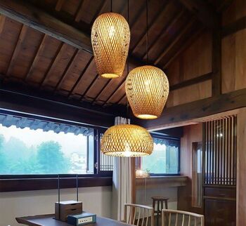 Plafonnier suspendu en bambou, lot de 3, éclairage artisanal en bois et rotin pour la décoration de la maison 8