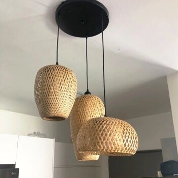 Plafonnier suspendu en bambou, lot de 3, éclairage artisanal en bois et rotin pour la décoration de la maison 9