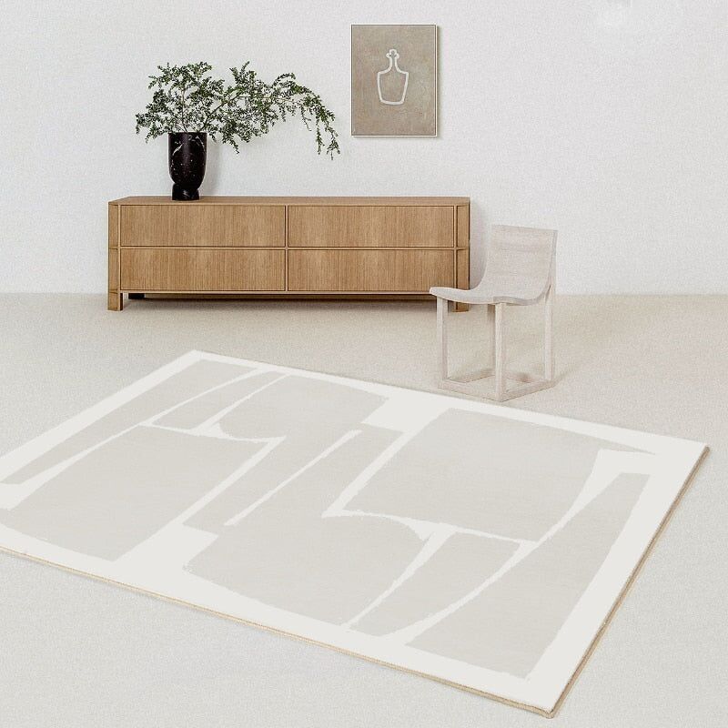 Alfombra gruesa de lujo beige claro moderna │ Alfombra de mesa de centro suave abstracta