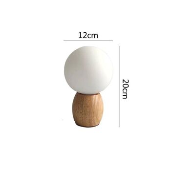 Lampe de table nordique en bois avec boule de verre │ Éclairage d'ambiance minimaliste sur le lit │ Lampe de bureau LED chaude et moderne 7