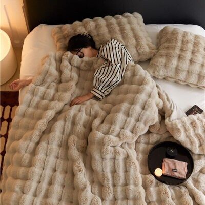 Manta neutra de lana de piel de lujo │ Mantas súper cómodas para la cama │ Manta cálida de invierno de alta calidad como decoración para sofá/sofá