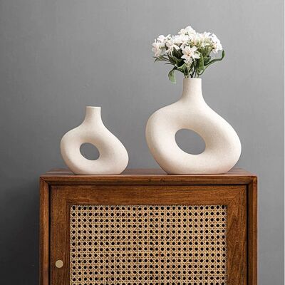 Nordische matte Keramikvase für Pampasgras │ Tisch-Wohnzimmer-Dekoration Ornament-Topf-Set