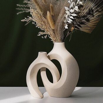 Vase nordique en céramique Beige 2 pièces/ensemble, Pots de fleurs blancs mats pour herbe de la pampa, cadeaux de décoration pour la maison, salon 1