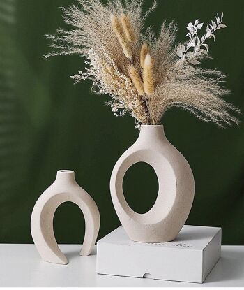 Vase nordique en céramique Beige 2 pièces/ensemble, Pots de fleurs blancs mats pour herbe de la pampa, cadeaux de décoration pour la maison, salon 2