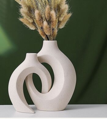 Vase nordique en céramique Beige 2 pièces/ensemble, Pots de fleurs blancs mats pour herbe de la pampa, cadeaux de décoration pour la maison, salon 3