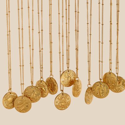 Zodiac necklace astrological sign Gold