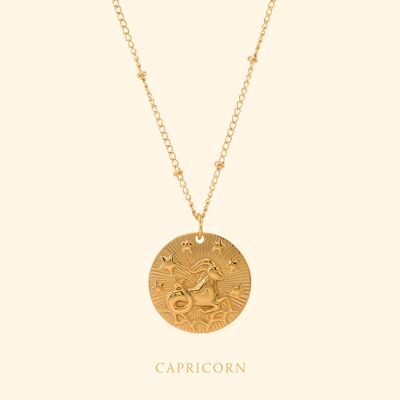 Zodiac necklace sign Capricorn Gold