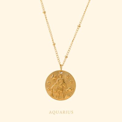 Zodiac necklace sign Aquarius Gold