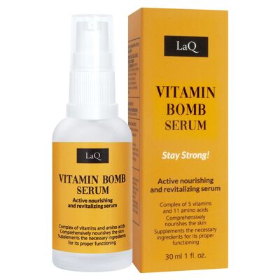 LaQ Vitamin Bomb Serum - Siero viso contro la pelle opaca e stanca - con vitamina B3, B5, B6, C ed E // 30ML