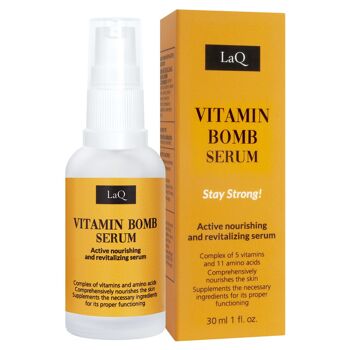 LaQ Vitamin Bomb Serum - Sérum visage contre les peaux ternes et fatiguées - avec vitamines B3, B5, B6, C et E // 30ML 1