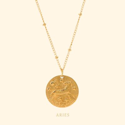 Zodiac necklace sign Aries Gold